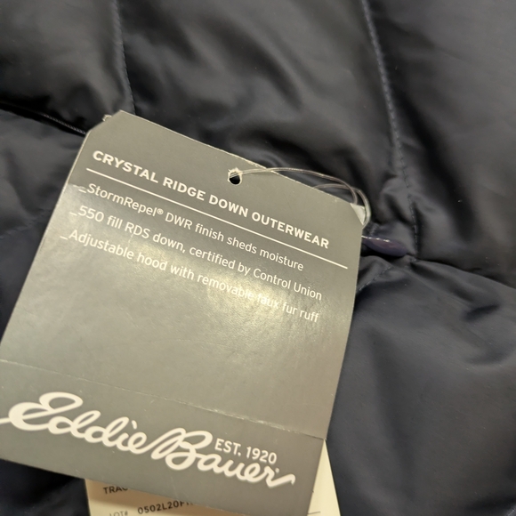 Eddie Bauer Crystal Ridge 550 Down Parka Womens 2XL Navy Fur Hood Puffer Duffle - Picture 10 of 11
